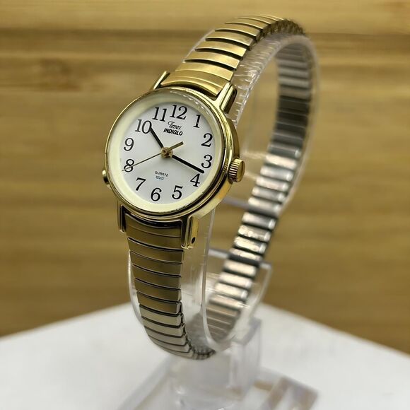 Vintage Gold Tone Timex Womans Watch Indiglo Round Face Untested As-is - Picture 1 of 4